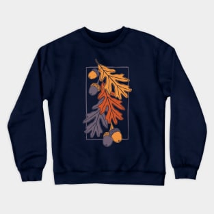 Autumn oak leaves and acorns pattern (dark bakground) Crewneck Sweatshirt